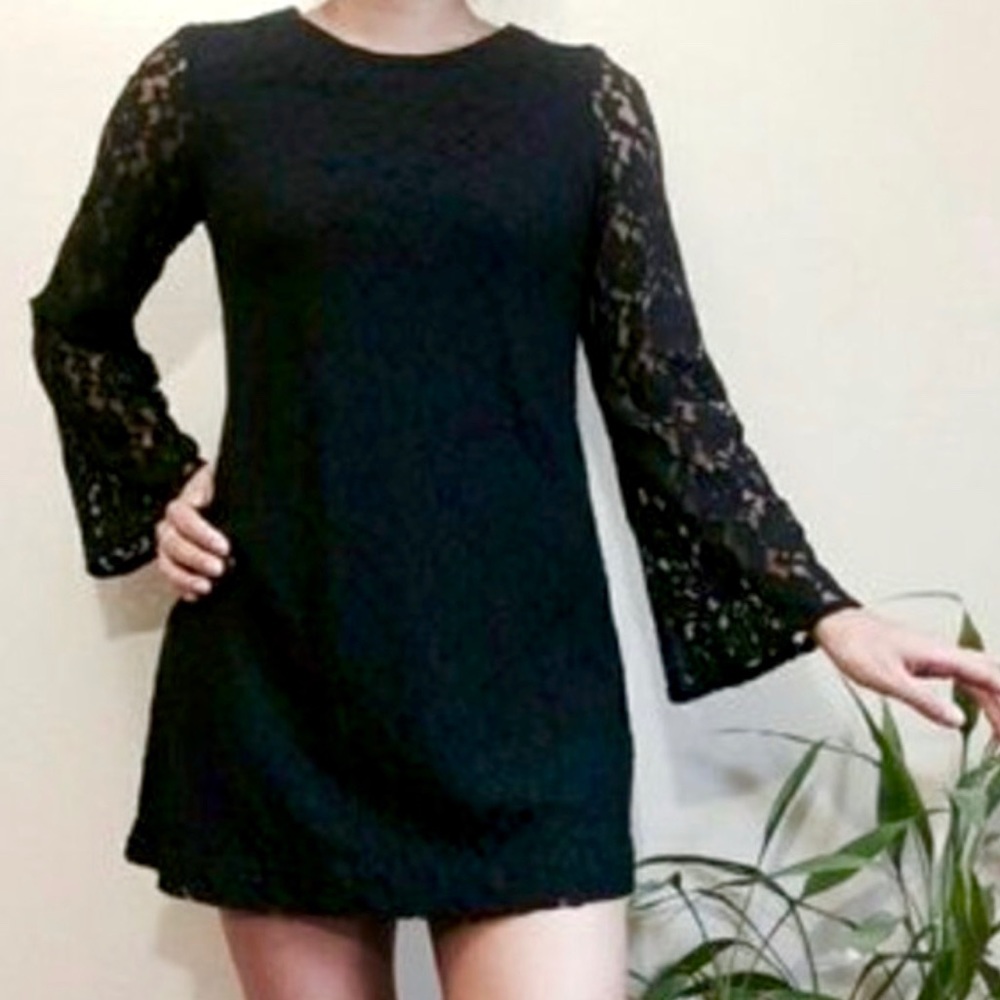 H&M Black Crochet Long Sleeve Dress w/Bell Sleeves